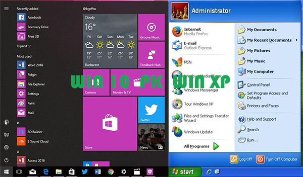 Win10 vs WinXP開始菜單PK圖